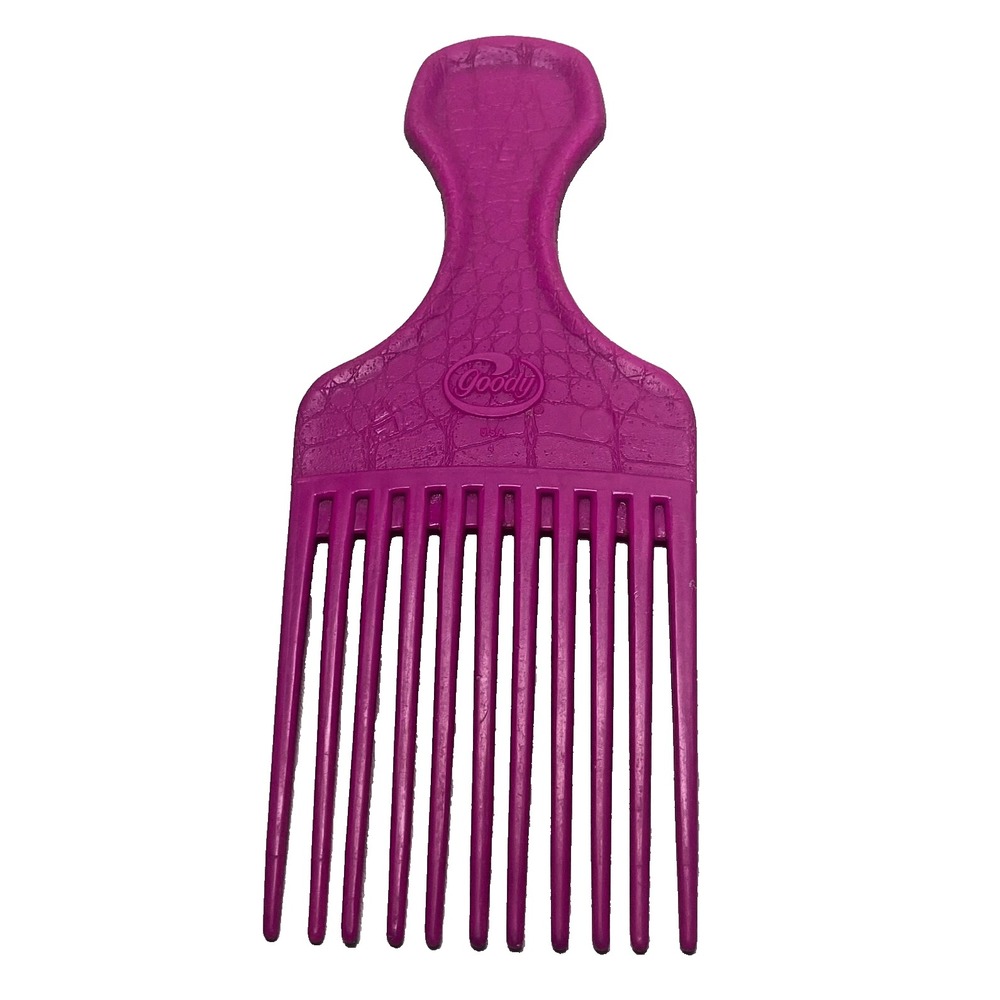 Vintage Goody‎ Hair Pick  6.5" Bright Pink Croc Texture Plastic Nostalgic Lift